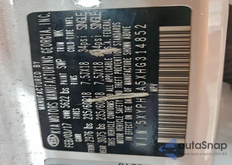 2017 Kia Sorento Ex из США, поврежденный, VIN 5XYPHDA5XHG314852